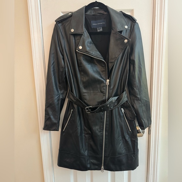 FRENCH CONNECTION Etta Vegan Leather Belted Mini Dress Size 12 - Picture 3 of 9